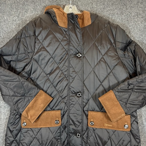 Barbour Womens Mickley Corduroy Trimmed Quilted Jacket Black Brown Size 1XL New - Picture 2 of 13